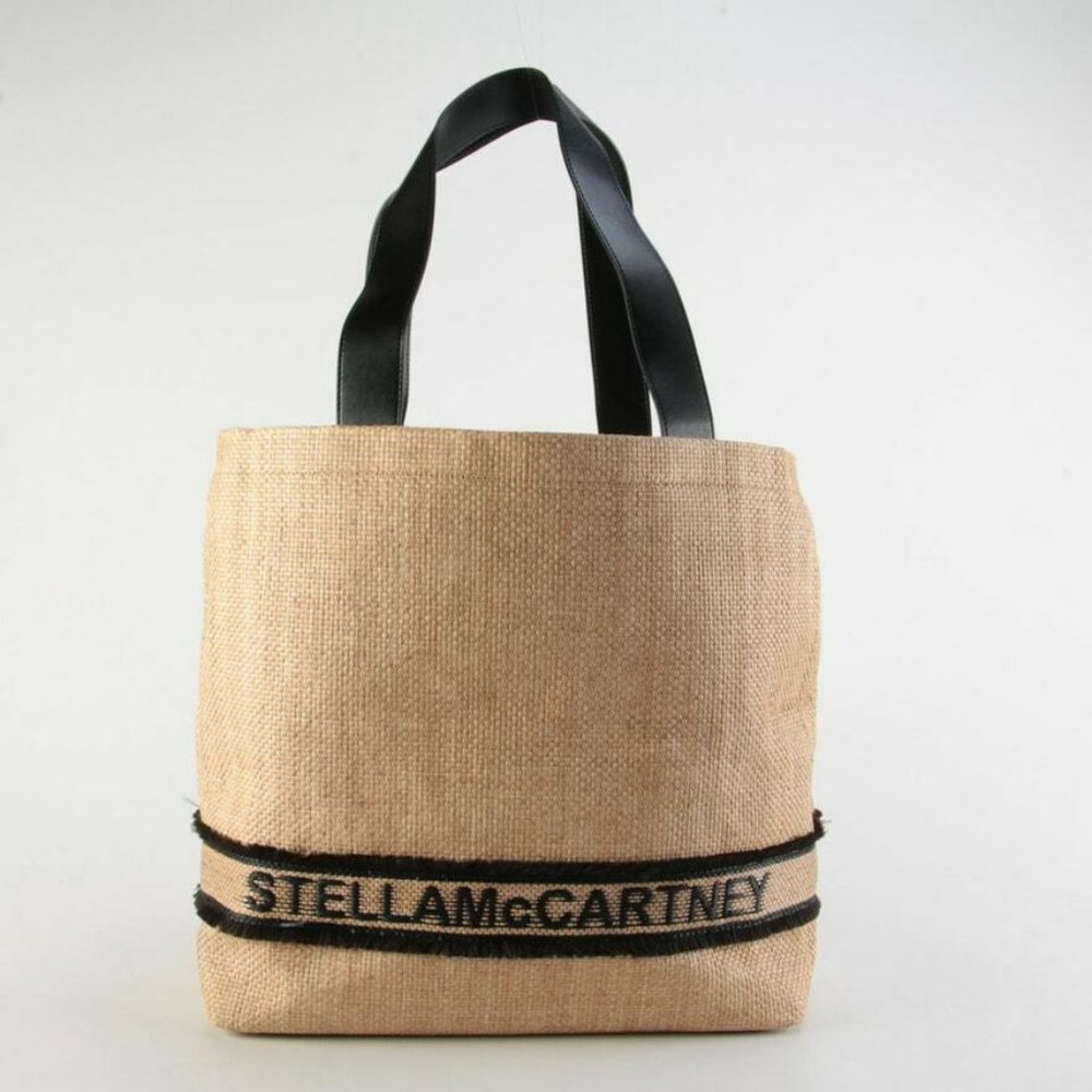 NWOT Stella McCartney Large Logo Tote in Woven Raffia with Faux Leather Trim!